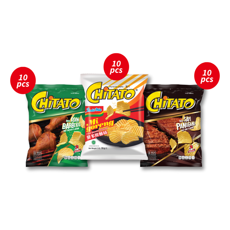 Chitato Mix Variant - BBQ Chicken (10 pcs) + Beef BBQ (10 pcs) + Mi Goreng (10 pcs)