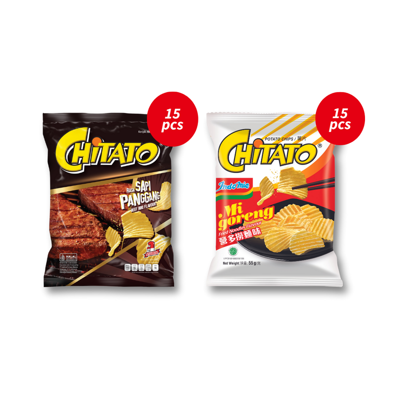 Chitato Mix Variant - Beef BBQ (15 pcs) + Mi Goreng (15 pcs)