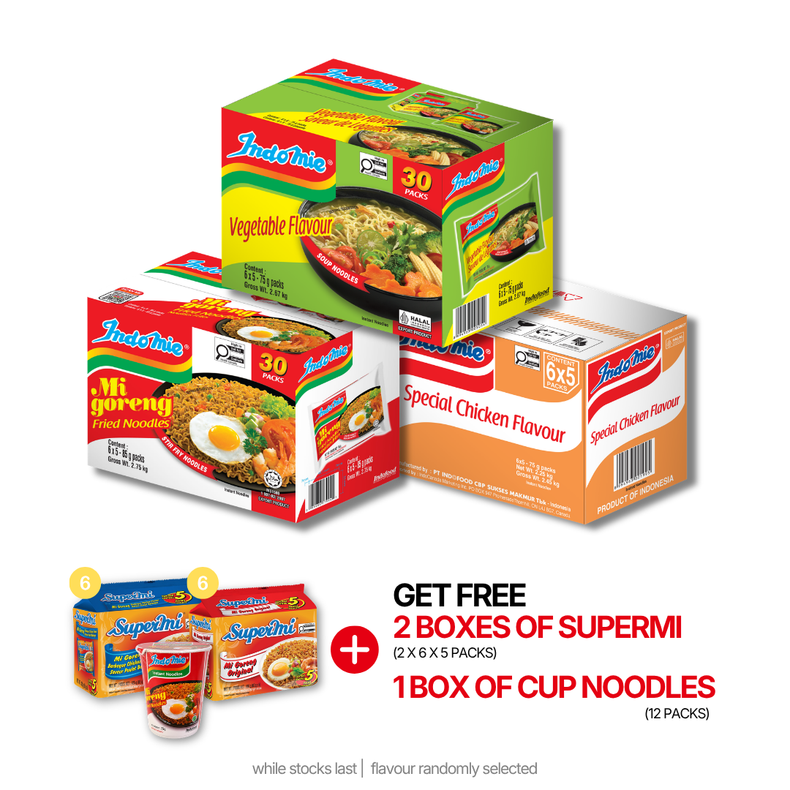 Mi Goreng Special (30 pk) + Vegetable Flavour (30 pk) + Special Chicken Flavour (30 pk)