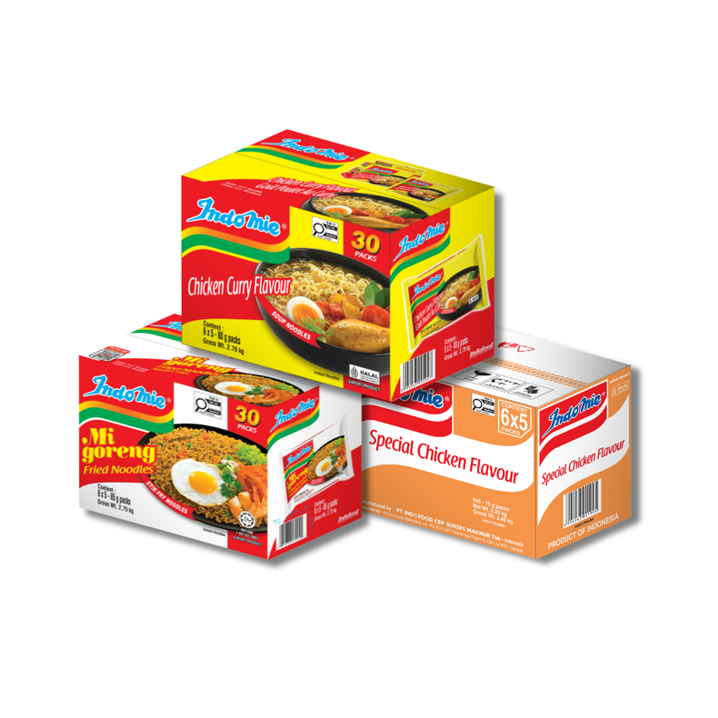 Indomie Mi Goreng Special (30 pk) + Indomie Chicken Curry Flavour (30 pk) + Special Chicken Flavour (30 pk)