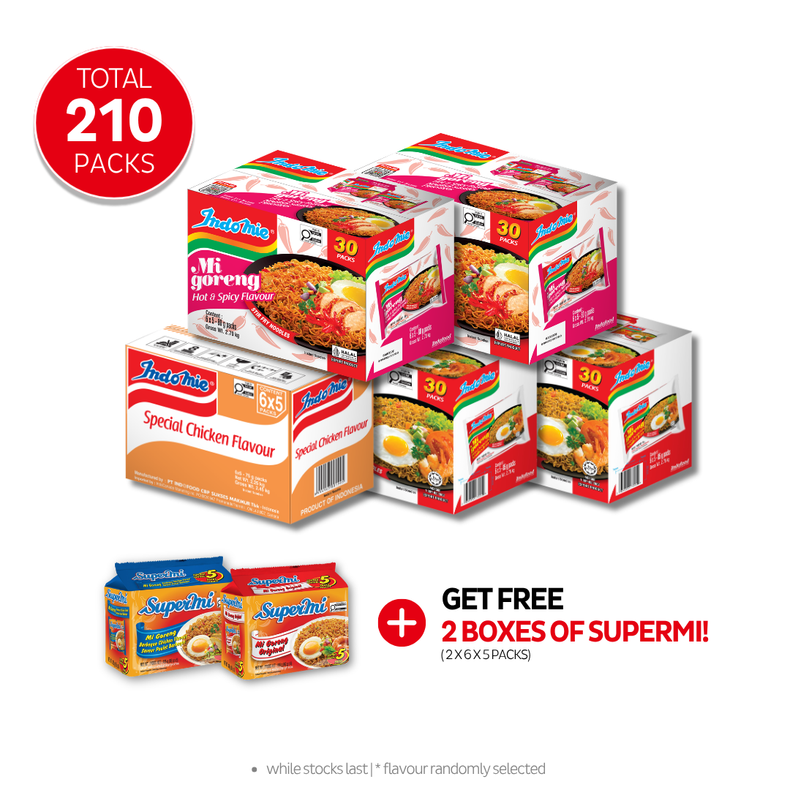 2 Boxes of Mi Goreng Special (2 x 30 pk) + 2 Boxes of Mi Goreng Hot & Spicy (2 x 30 pk) + Special Chicken Flavour (30 pk)