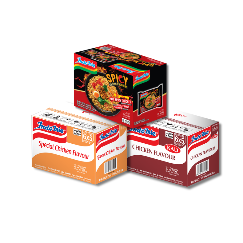Indomie Hot Spicy Chicken (30 pk) + Indomie Chicken Flavour (30 pk) + Special Chicken Flavour (30 pk)