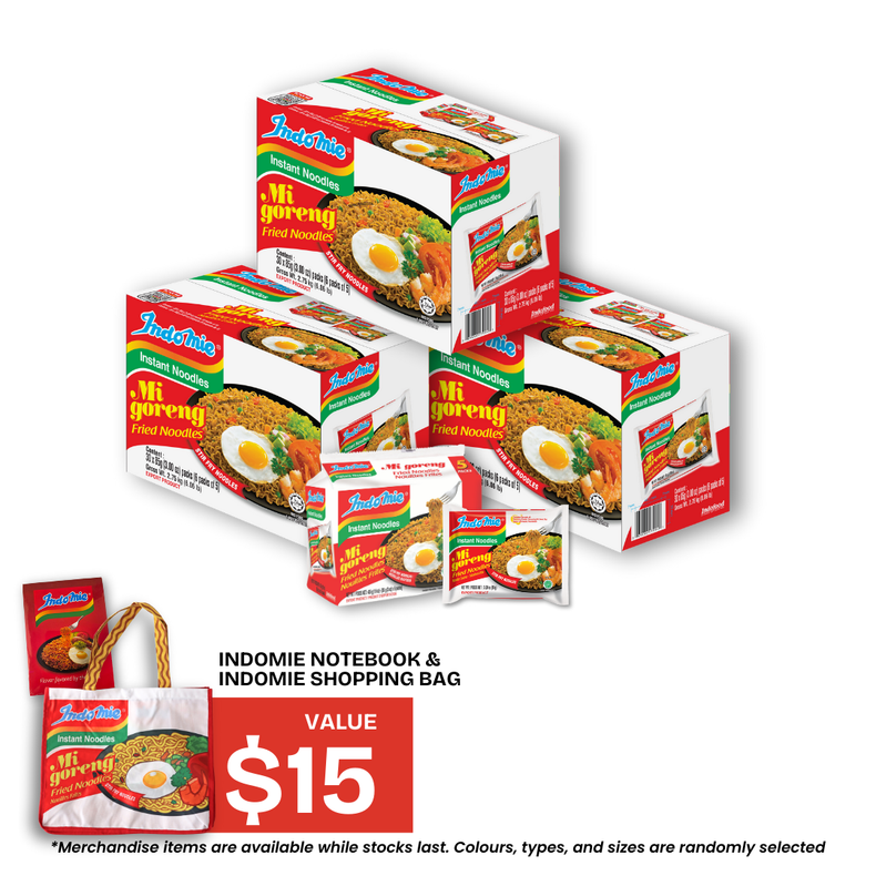 3 Boxes of Mi Goreng Special (3 x 30 pk) + Shopping Bag + Notebook