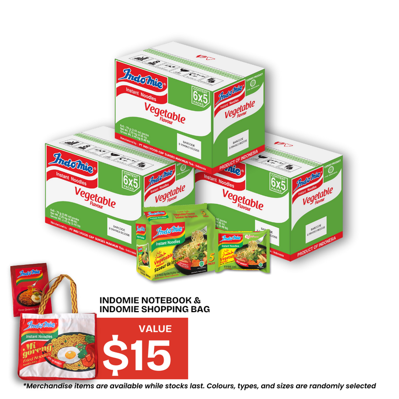 3 Boxes of Vegetable Flavour (3 x 30 pk) + Shopping Bag + Notebook