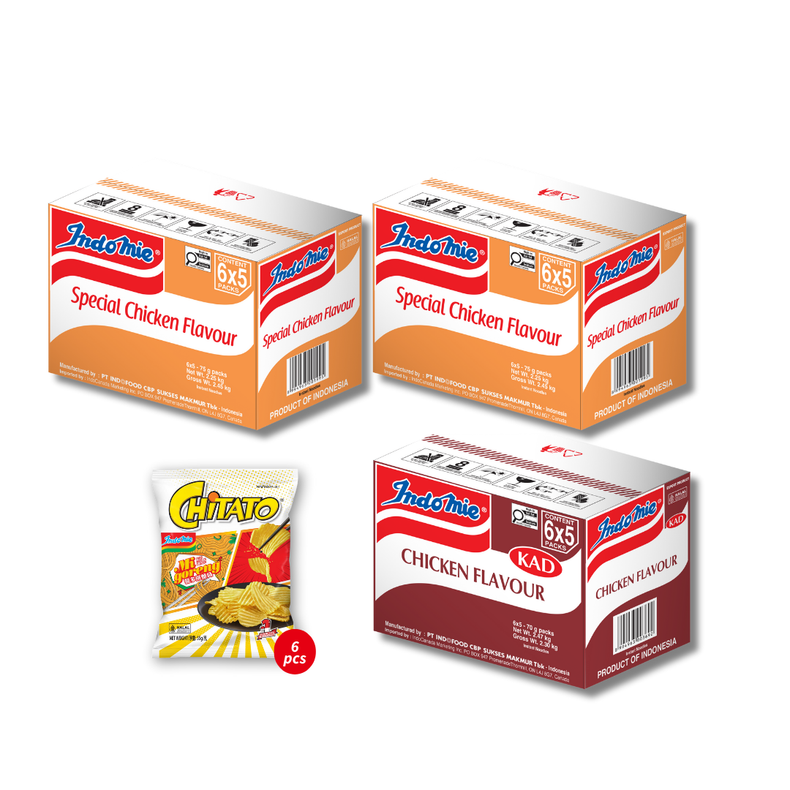 2 Boxes of Special Chicken Flavour (2 x 30 pk) + Chicken Flavour (30 pk) + Chitato Mi Goreng (6 pk)