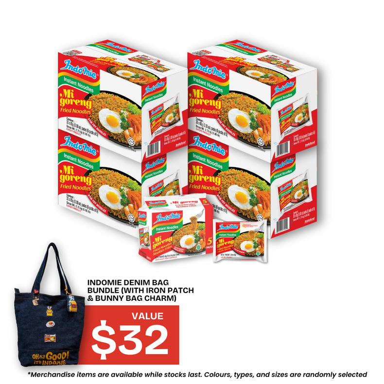4 Boxes of Mi Goreng Special (4 x 30 pk) + Denim Bag Set (with Iron Patch & Bunny Bag Charm)