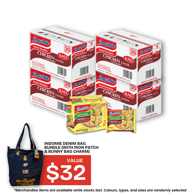 4 Boxes of Chicken Flavour (4 x 30 pk) + Denim Bag Set (with Iron Patch & Bunny Bag Charm)