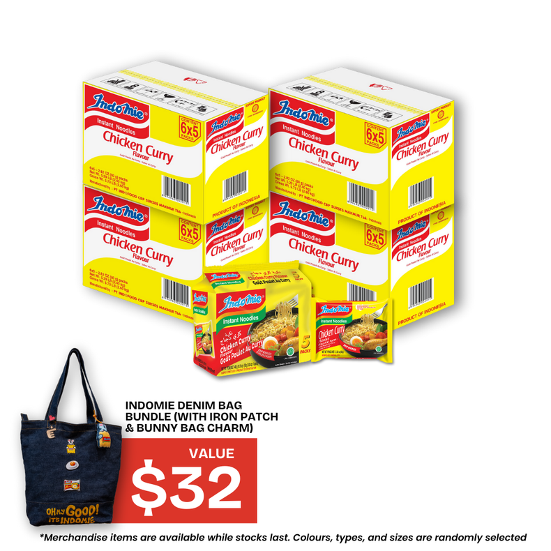 4 Boxes of Chicken Curry Flavour (4 x 30 pk) + Denim Bag Set (with Iron Patch & Bunny Bag Charm)