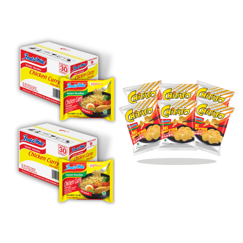 2 Boxes Of Chicken Curry Flavour Indomie (2 X 30 Pk) + 6 Packs Of Chit 