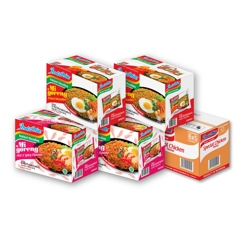 2 Boxes of Mi Goreng Special (2 x 30 pk) + 2 Boxes of Mi Goreng Hot & Spicy (2 x 30 pk) + Special Chicken Flavour (30 pk)