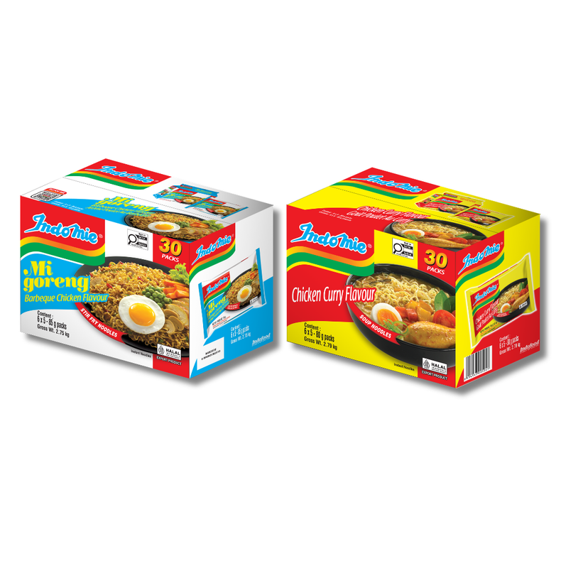 Mi Goreng BBQ Chicken (30 pk) + Chicken Curry Flavour (30 pk)