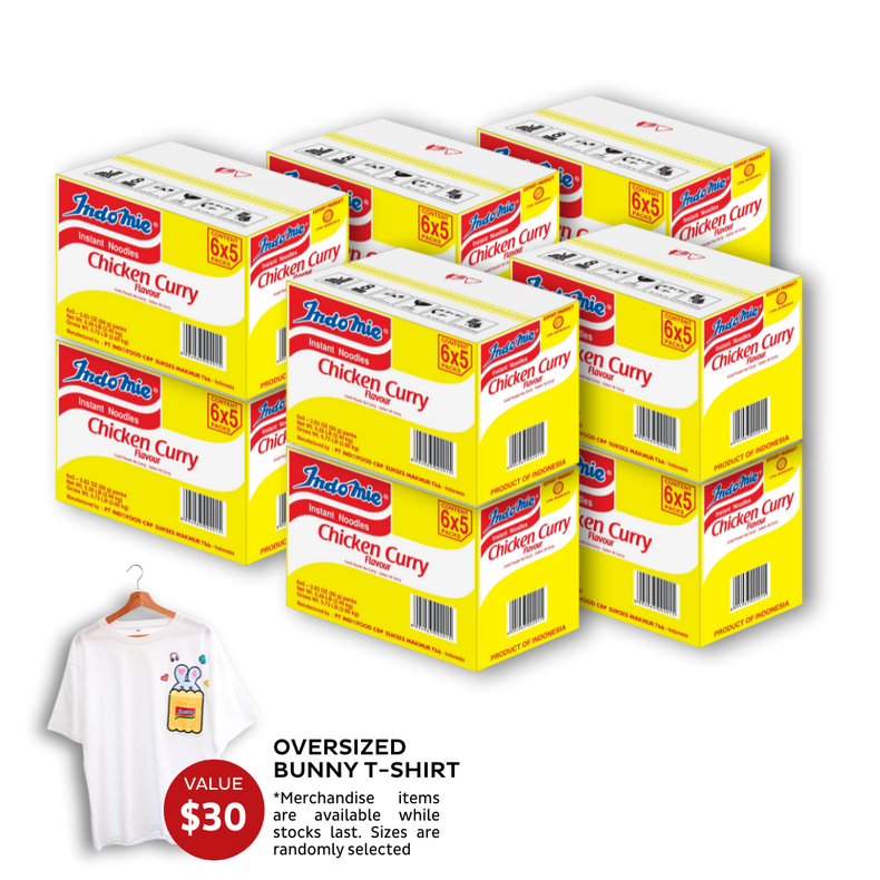 10 Boxes of Chicken Curry Flavour (10 x 30 pk) [BBD: Feb 2026] + Oversized Bunny T-Shirt