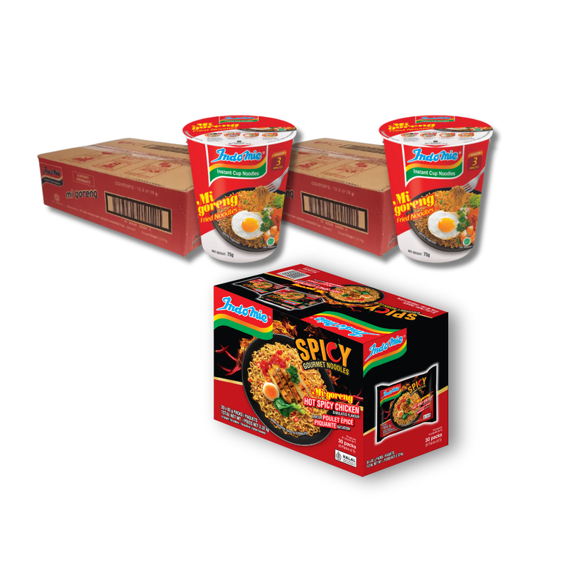 2 Boxes of Mi Goreng Cup (2 x 12 cups) [BBD: Feb 2026] + Indomie Hot Spicy Chicken (30 Pk)