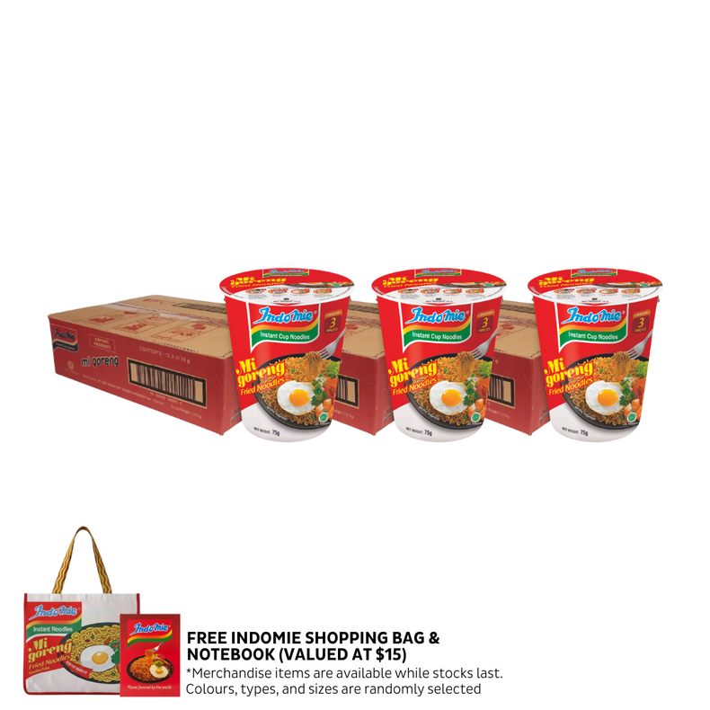 3 Boxes of Mi Goreng Cup (3 x 12 cups) + Shopping Bag + Notebook