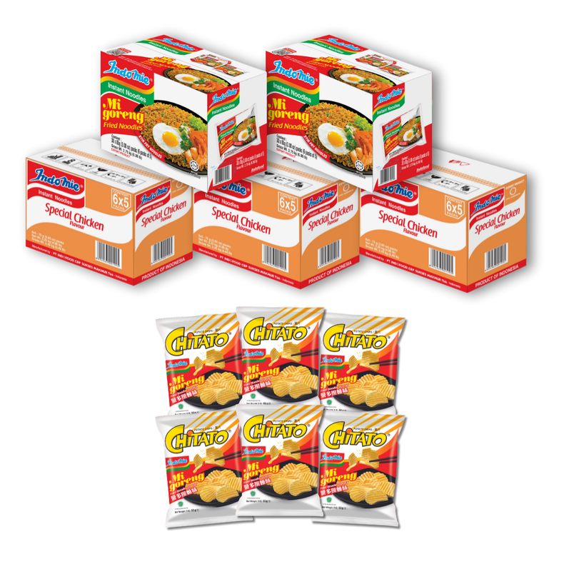 2 Boxes of Mi Goreng Special (2 x 30 pk) [BBD: Mar 2026] + 3 Boxes of Special Chicken Flavour (3 x 30 pk) + 6 Packs of Chitato Mi Goreng
