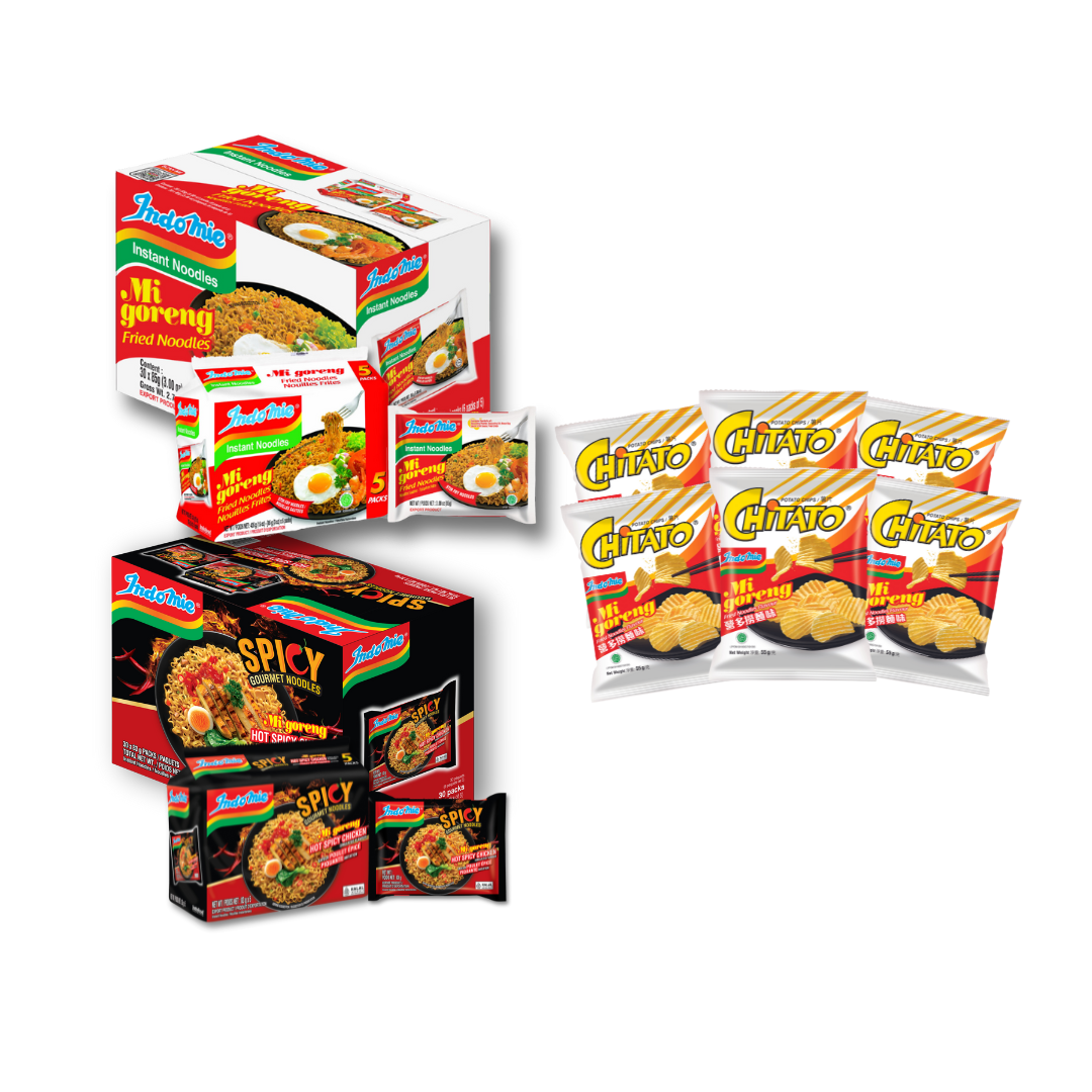 Indomie Mie Goreng Special (Dry) + Indomie Hot Spicy Chicken (Dry) + 6 Packs of Chitato Mi Goreng