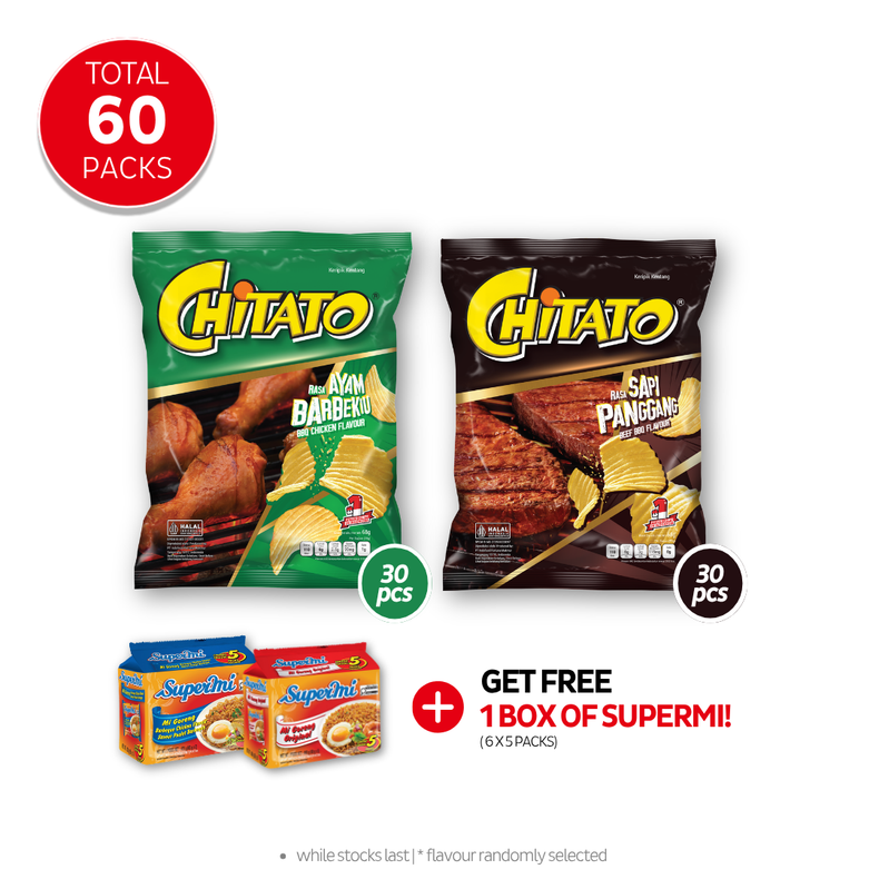 1 Box of Chitato Chicken BBQ (30 x 1 pk) [BBD: Aug 2026] + 1 Box of Chitato Beef BBQ (30 x 1 pk) [BBD: Aug 2026]