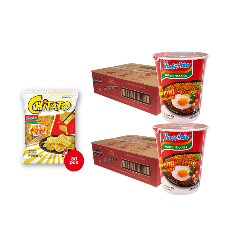 2 Boxes of Mi Goreng Cup (2 x 12 cups) [BBD: Sep 2026]  + Chitato Potato Chips Mi Goreng (30 x 1 pk)  [BBD: Sep 2026]