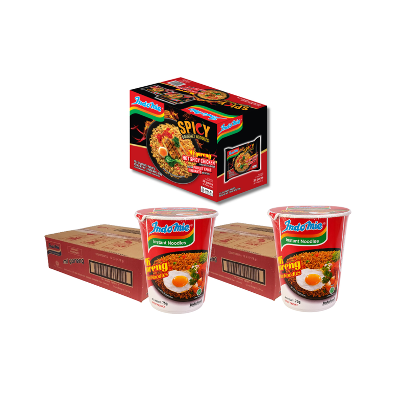 2 Boxes of Mi Goreng Cup (2 x 12 cups) [BBD: Sep 2026]  + Indomie Hot Spicy Chicken (30 Pk)