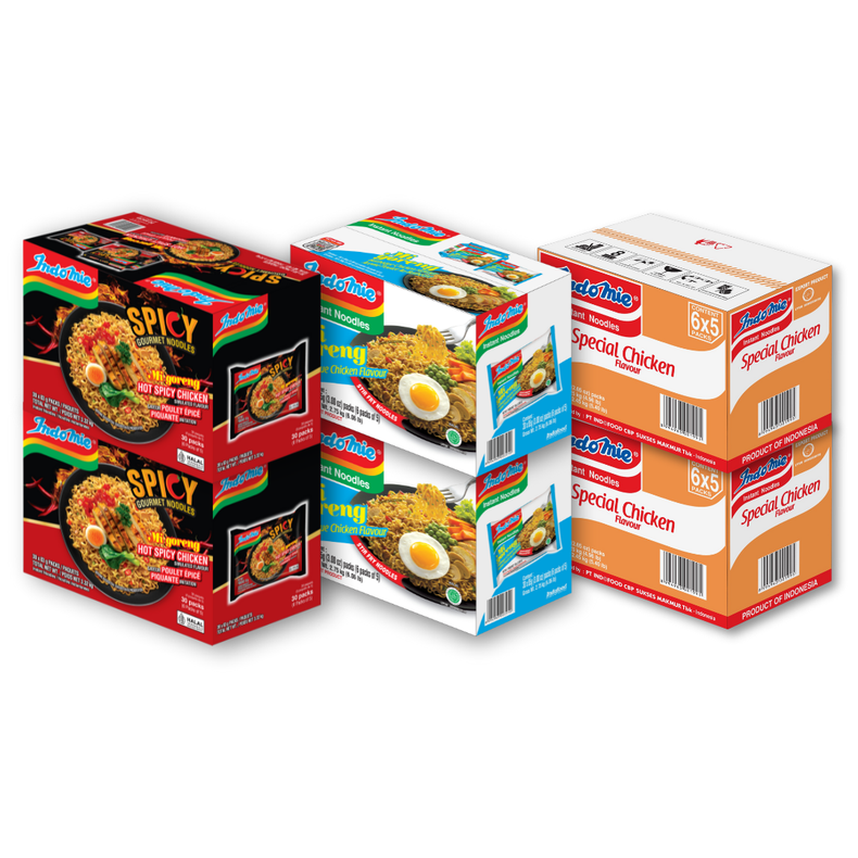 2 Boxes of Mi Goreng Hot Spicy Chicken (2 x 30 pk) + 2 Boxes of Mi Goreng BBQ Chicken (2 x 30 pk) + 2 Boxes of Special Chicken Flavour (2 x 30 pk) [BBD: Jan 2026]