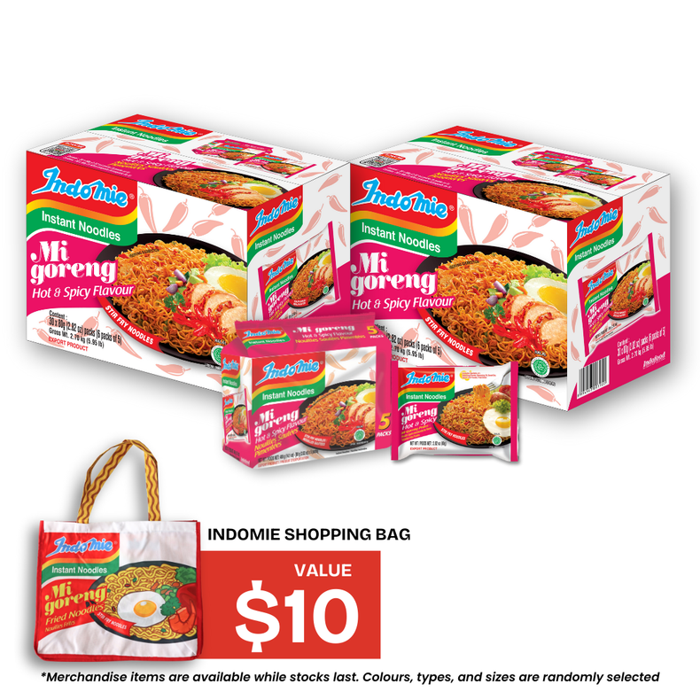 2 Boxes of Mi Goreng Hot & Spicy (2 x 30 pk) [BBD: Dec 2025] + Shopping Bag