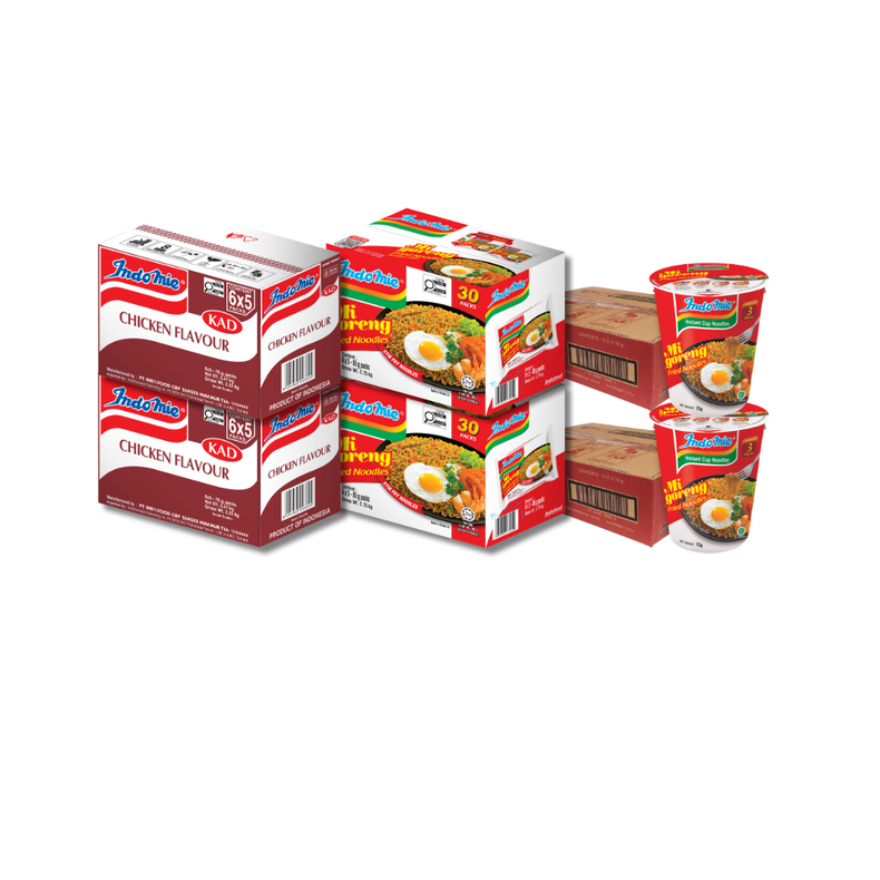 2 Boxes of Chicken Flavour (2 x 30 pk) [BBD: Aug 2026] + 2 Boxes of Special Chicken Flavour (2 x 30 pk) + 2 Boxes of Mi Goreng Cup (2 x 12 pk) [BBD: Sep 2026]