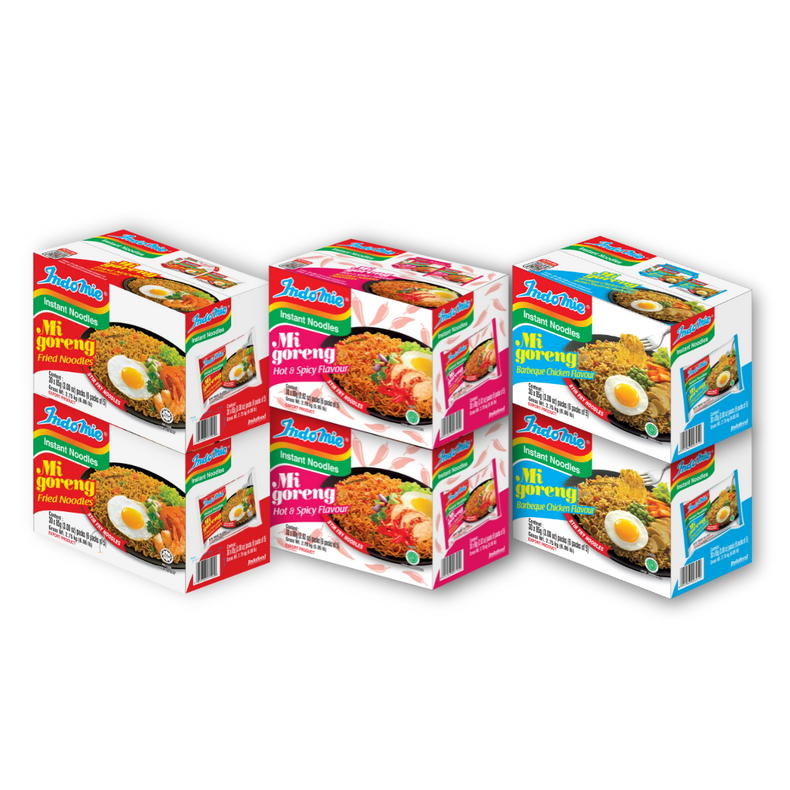 2 Boxes of Mi Goreng Special (2 x 30 pk) + 2 Boxes of Mi Goreng Hot & Spicy (2 x 30 pk) + 2 Boxes of Mi Goreng BBQ Chicken (2 x 30 pk)