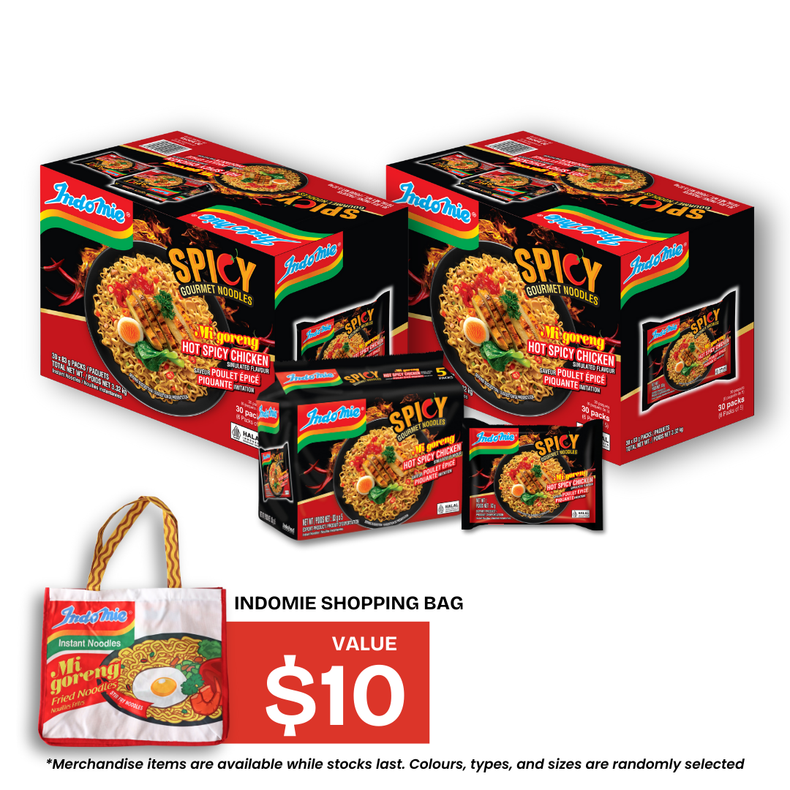 2 Boxes of Mi Goreng Hot Spicy Chicken (2 x 30 pk) + Shopping Bag