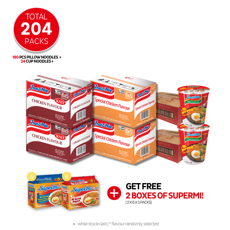 2 Boxes of Chicken Flavour (2 x 30 pk) [BBD: Jul 2026] + 2 Boxes of Special Chicken Flavour (2 x 30 pk) + 2 Boxes of Mi Goreng Cup (2 x 12 pk)