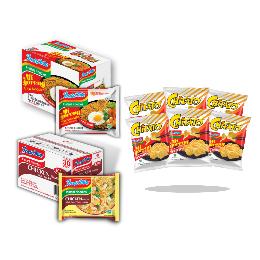 Indomie Mie Goreng Special (Dry) + Indomie Chicken Flavor (Soup) + 6 Packs of Chitato Mi Goreng