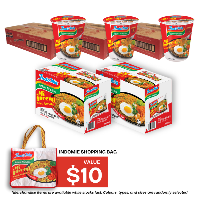 2 Boxes of Mi Goreng Special (2 x 30 pk) + 3 Boxes of Mi Goreng Cup (3 x 12 pk) + Shopping Bag