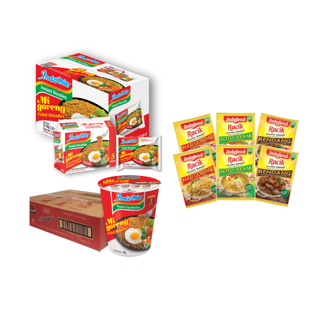 Indomie Mi Goreng Special + Indomie Mi Goreng Cup + 6 Packs of Seasoning (2 Rendang + 2 Soto + 2 Nasi Goreng)