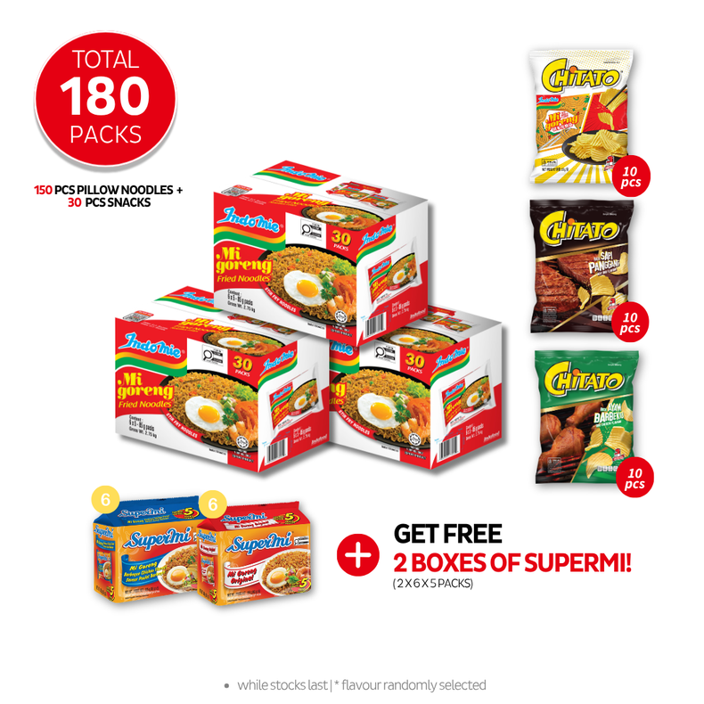 3 Boxes of Mi Goreng Special (3 x 30 pk) + Chitato Mix Variant - BBQ Chicken (10 pcs) [BBD: Aug 2026] + Beef BBQ (10 pcs) [BBD: Aug 2026] + Mi Goreng (10 pcs) [BBD: Jul 2026]
