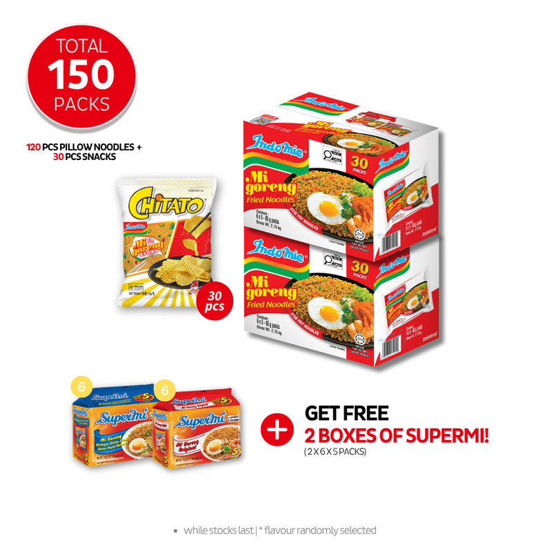 2 Boxes of Mi Goreng Special (2 x 30 pk) + 1 Box of Chitato Potato Chips Mi Goreng (30 pk) [BBD: Jul 2026]