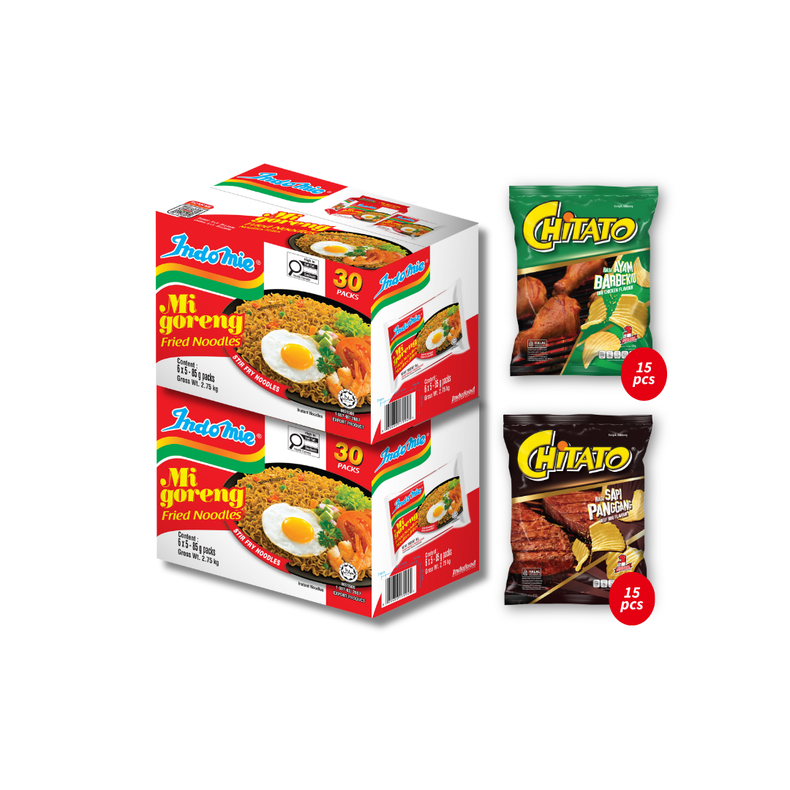 2 Boxes of Mi Goreng Special (2 x 30 pk) + Chitato Mix Variant - BBQ Chicken (15 pcs) [BBD: Aug 2026] + Beef BBQ (15 pcs) [BBD: Aug 2026]