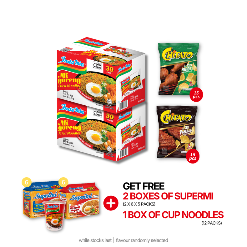 2 Boxes of Mi Goreng Special (2 x 30 pk) + Chitato Mix Variant - BBQ Chicken (15 pcs) [BBD: Aug 2026] + Beef BBQ (15 pcs) [BBD: Aug 2026]