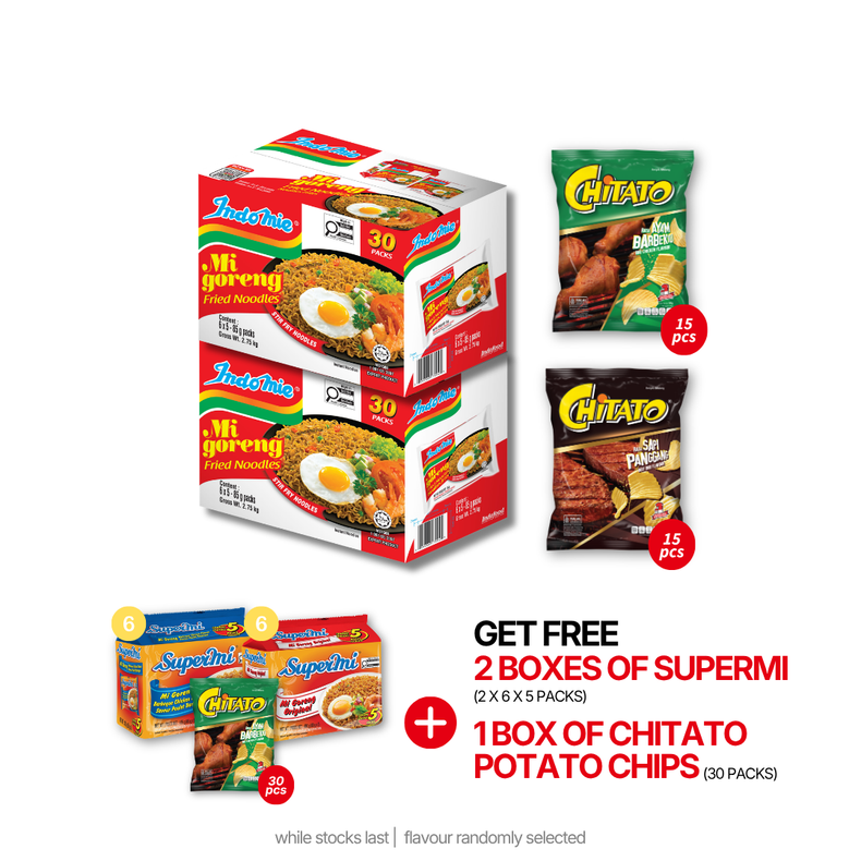 2 Boxes of Mi Goreng Special (2 x 30 pk) + Chitato Mix Variant - BBQ Chicken (15 pcs) [BBD: Aug 2026] + Beef BBQ (15 pcs) [BBD: Aug 2026]