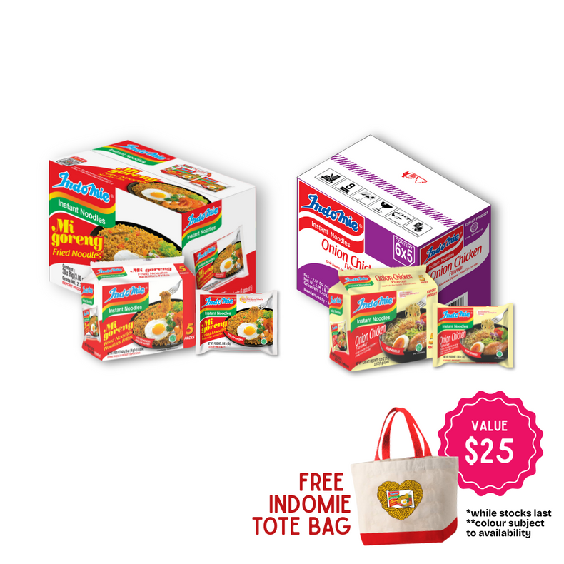 Indomie Mi Goreng Special (30 pk) [BBD: Nov 2025] + Indomie Onion Chicken (30 pk) [FREE INDOMIE TOTE BAG]