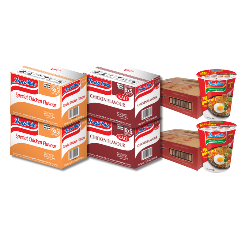 2 Boxes of Chicken Flavour (2 x 30 pk) + 2 Boxes of Special Chicken Flavour (2 x 30 pk) + 2 Boxes of Mi Goreng Cup (2 x 12 pk)  [BBD: Feb 2026]