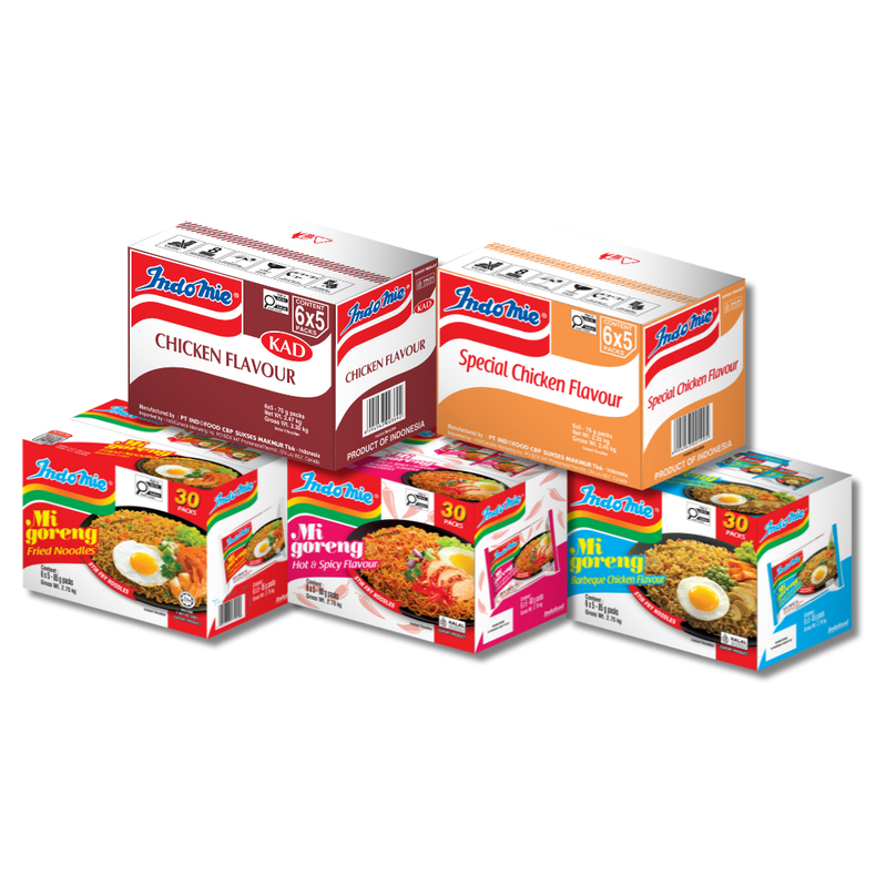 Mi Goreng Special (30 pk) [BBD: Mar 2026] + Mi Goreng Hot & Spicy (30 pk) + Mi Goreng BBQ Chicken (30 pk) + Special Chicken Flavour (30 pk) + Chicken Flavour (30 pk)