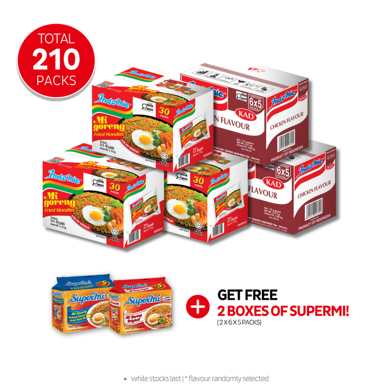 3 Boxes of Indomie Mi Goreng Special (3 x 30 pk) + 2 Boxes of Indomie Chicken Flavour (2 x 30) [BBD: Jul 2026]