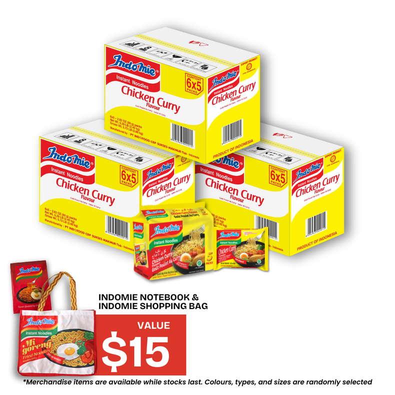 3 Boxes of Chicken Curry Flavour (3 x 30 pk) [BBD: Feb 2026] + Shopping Bag + Notebook