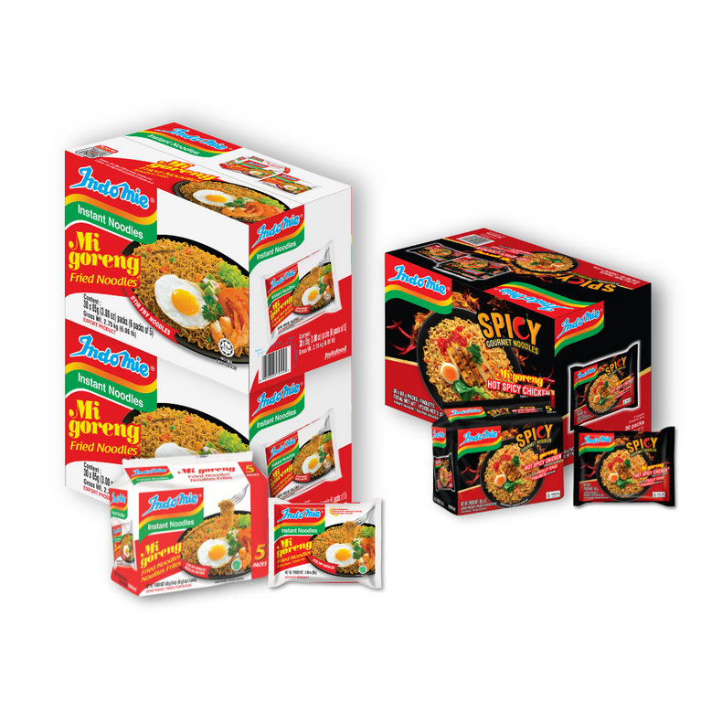 2 boîtes de Mi Goreng Spécial (2 x 30) [DLUO : nov. 2025] + Saveur poulet épicé (30) [DLUO : janv. 2026]