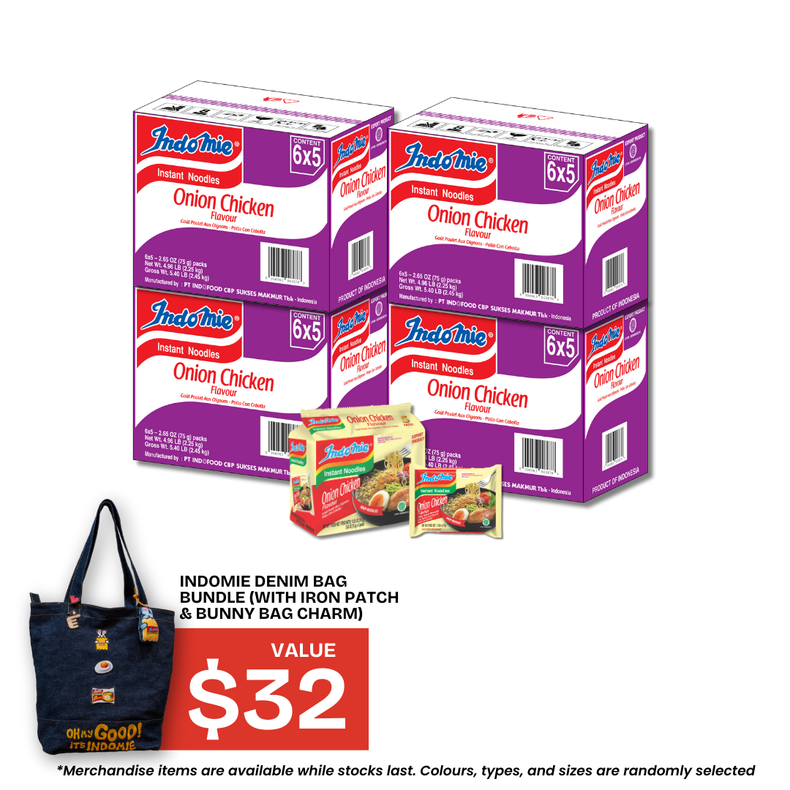 4 Boxes of Onion Chicken Flavour (4 x 30 pk) + Denim Bag Set (with Iron Patch & Bunny Bag Charm)