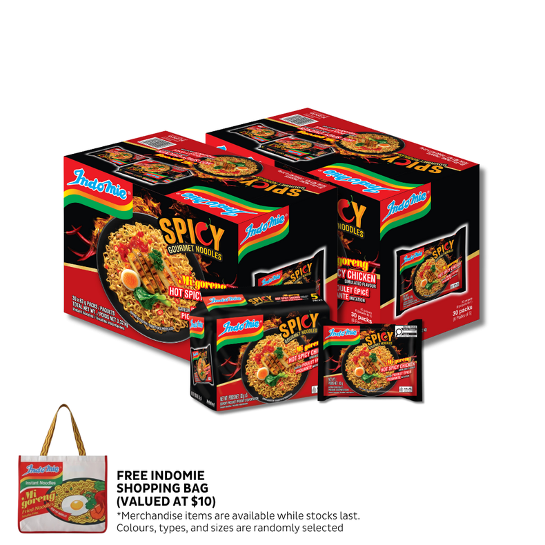 2 Boxes of Mi Goreng Hot Spicy Chicken (2 x 30 pk) + Shopping Bag