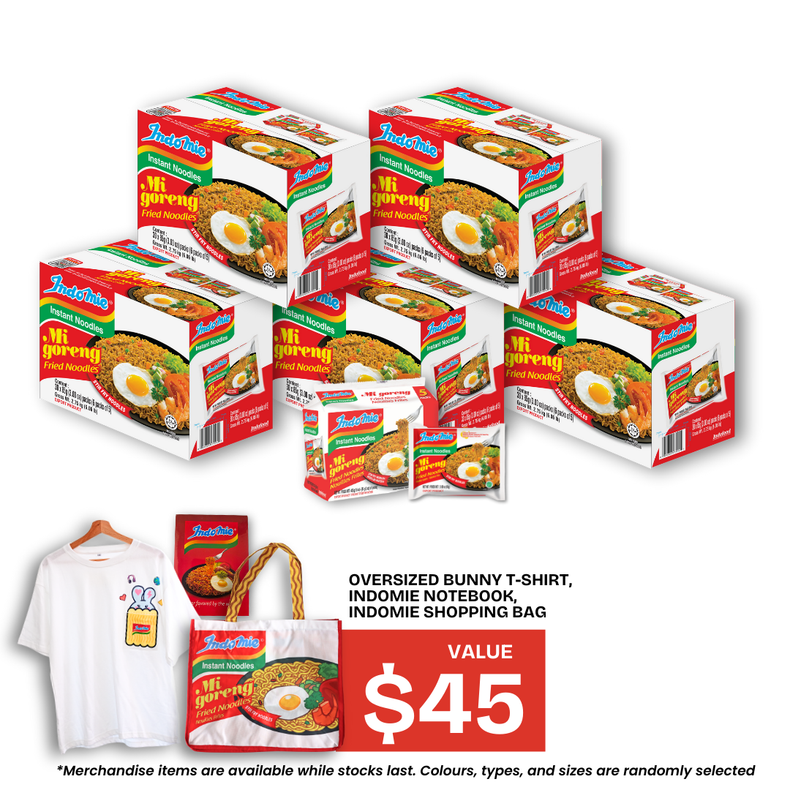 5 Boxes of Mi Goreng Special (5 x 30 pk) + Oversized Bunny T-Shirt + Shopping Bag + Notebook