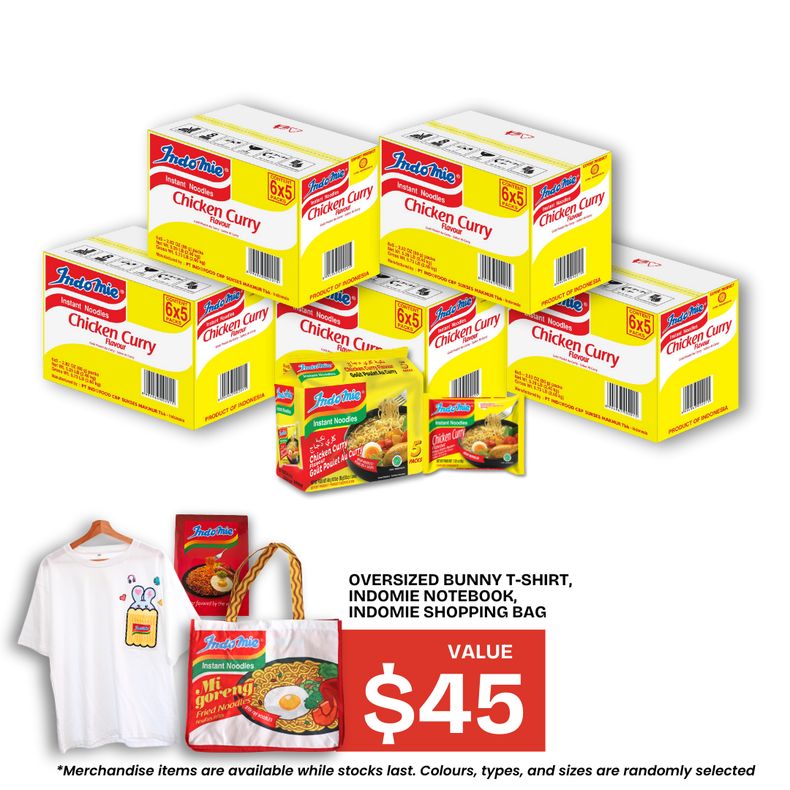 5 Boxes of Chicken Curry Flavour (5 x 30 pk) + Oversized Bunny T-Shirt + Shopping Bag + Notebook