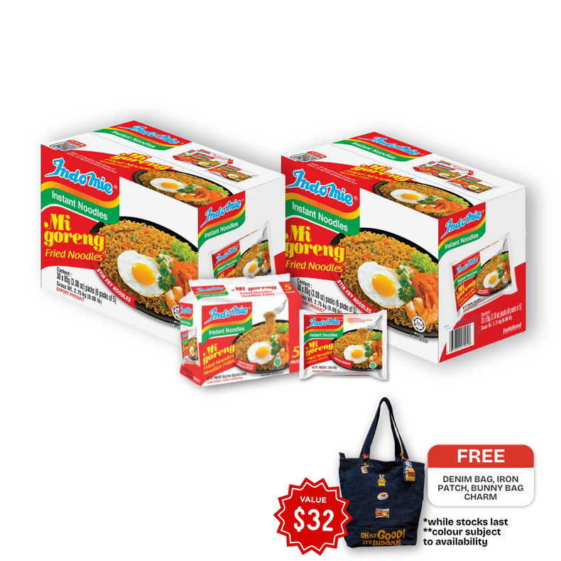 2 Boxes of Mi Goreng Special (2 x 30 pk) [FREE DENIM BAG BUNDLE (with Iron Patch & Bunny Bag Charm)]