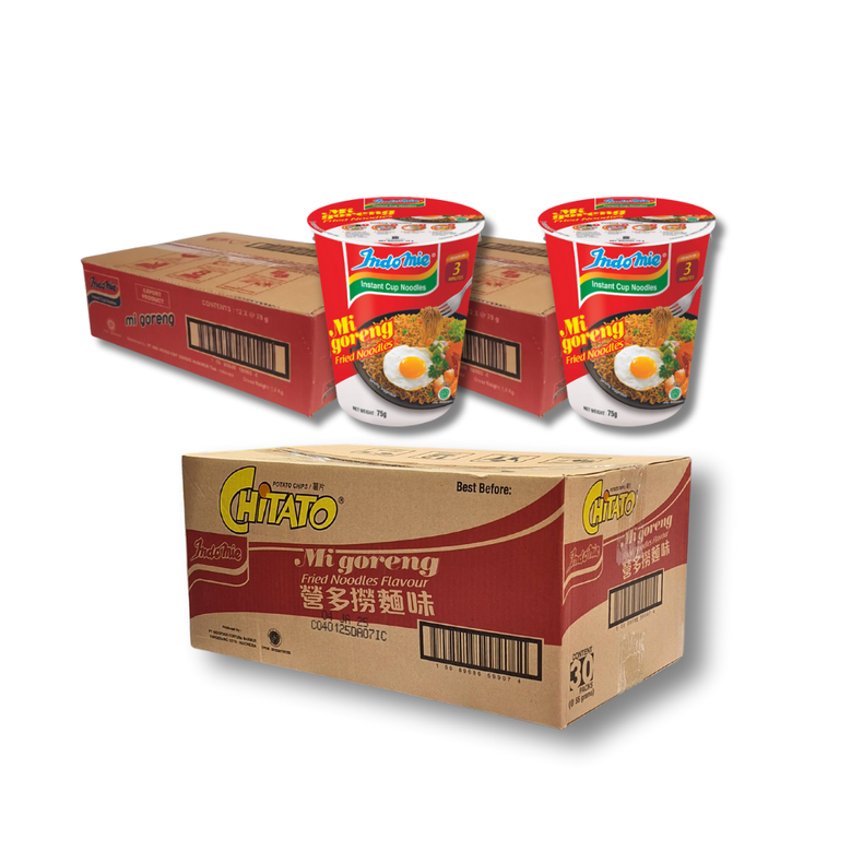 2 Boxes of Mi Goreng Cup (2 x 12 cups) + Chitato Potato Chips Mi Goreng (30 x 1 pk)