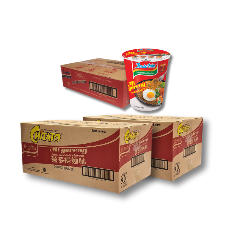 2 Boxes of Chitato Potato Chips Mi Goreng (60 x 1 pk) + Indomie Mi Goreng Cup (12 cups)